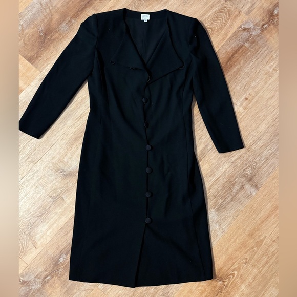 Armani Collezioni Black Virgin Wool Tuxedo buttons long sleeve Dress lined Sz 4 - Picture 1 of 14
